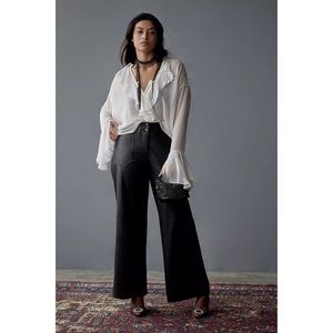 Anthropologie Maeve Naomi Wide Leg Flare Faux Leather Black Pants 10